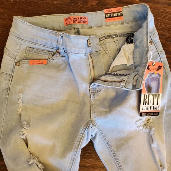 NEW Wax Jean Collection Size 5 Los Angeles Skinny Jeans Light Wash Distressed - Picture 7 of 16